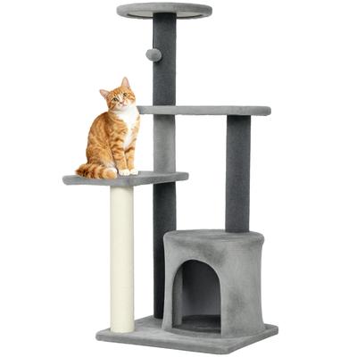 Cat Tree 103 Cm Scratching Post with Cat Cave, Platforms, Sisal Scratching Posts, Plush Ball for Cats Up To 5 Kg, Grey