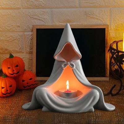 Mystic Wizard Candle Holder Halloween Hooded Cloak Tealight Holder Gothic Candlestick Ornament