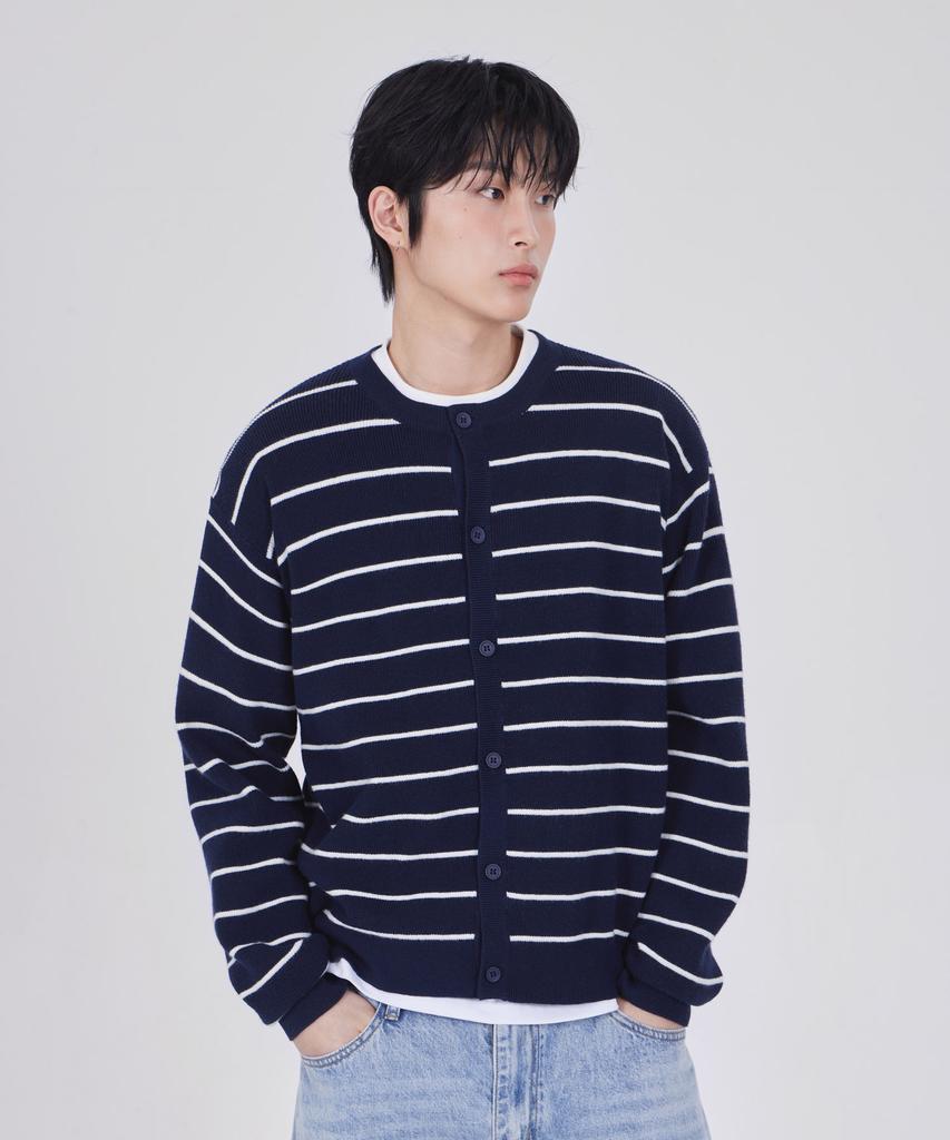 GLW Striped Crop Knit Cardigan Navy
