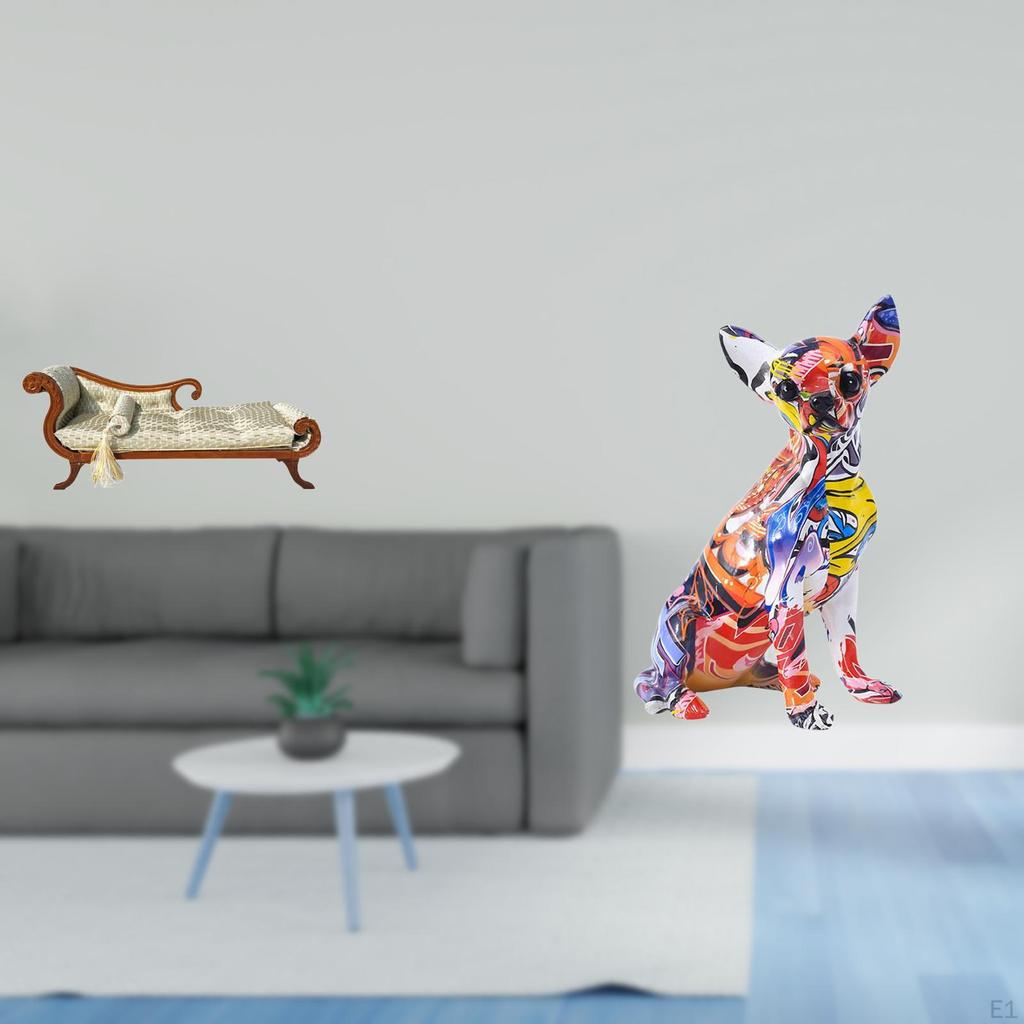 Miniature Wooden Sofa Bed And Colorful Dog Statue Sculpture Puppy Craft Multicolor Collectible