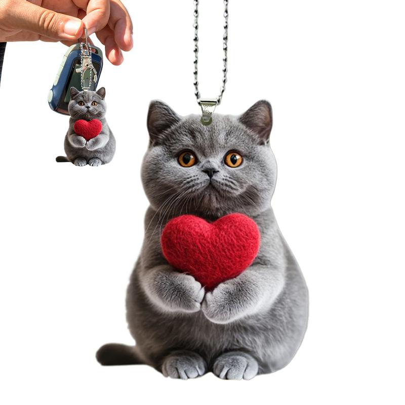 Car Rear View Cat Ornament Cute Cat Animal Car Rearview Pendant Vehicle Interior Decoration 2D Flat  Acrylic Backpack Pendants