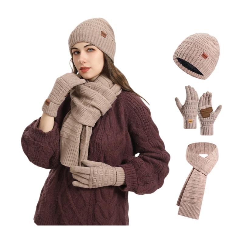 Winter Scarf Hat Gloves Set Acrylic Fibre Warm Accessories For Skiing Hiking Outdoor Activity Cold Weather Essential