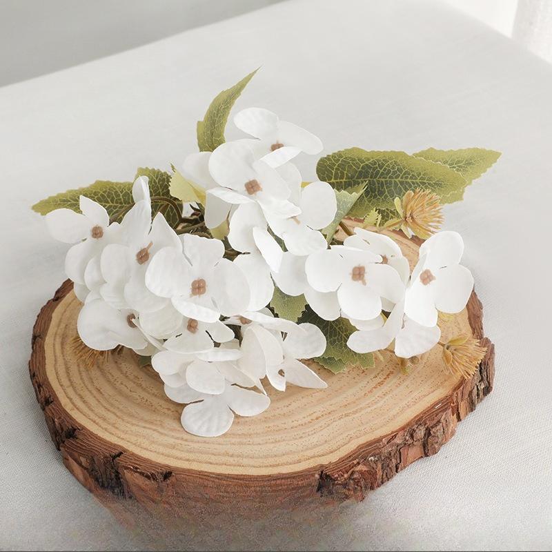 12pcs Artificial 5-Fork Hydrangea Branch Silk Fake Flowers Restaurant Decoration Champagne Monica Hydrangeas Simulation Flowes