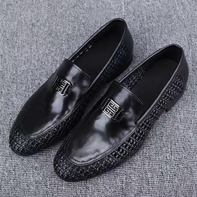 Summer men's shoes hollow breathable foot casual leather shoes men's one-pedal trendy versatile hand-woven loafers