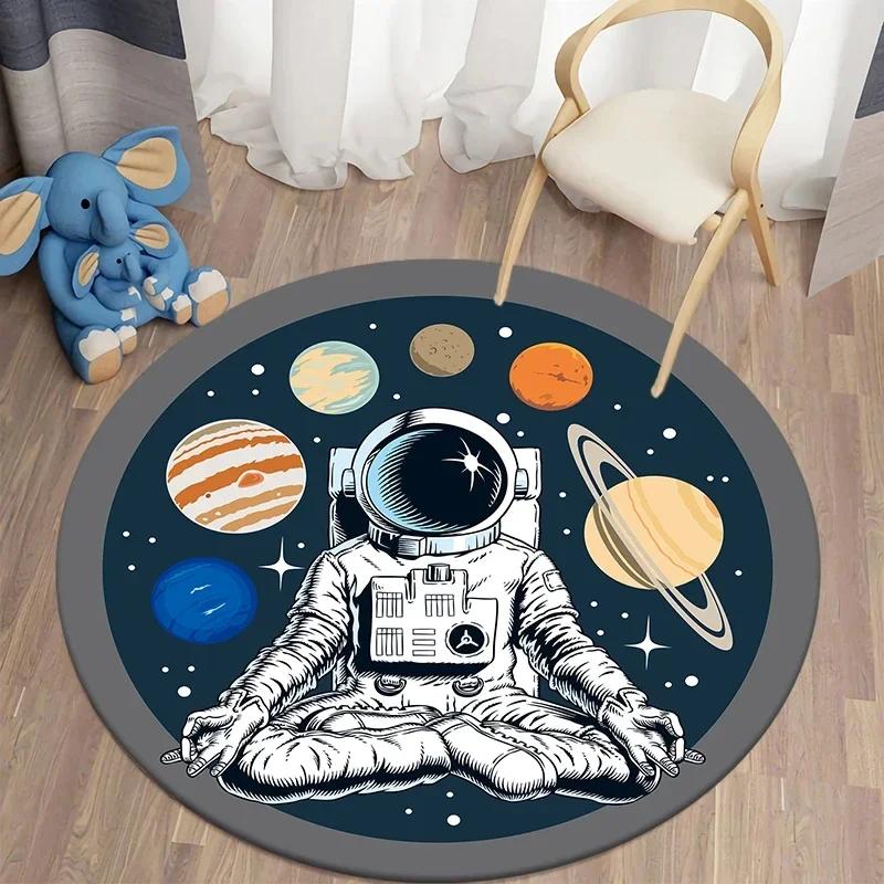 Niedlicher Astronaut Runder Teppich Cartoon Bereichsteppiche für Büro Wohnzimmer Weicher Badezimmerteppich Schlafzimmer Fußmatte Rutschfeste Innenbodenmatte