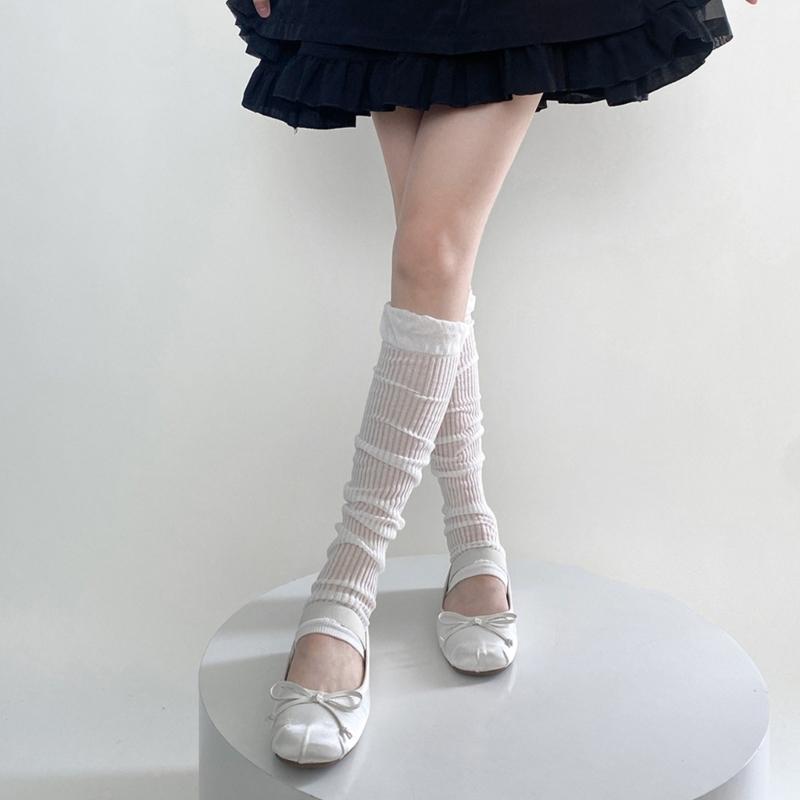 Womens Y2k Solid Color Leg Warmers See Through Lace Mesh Leg Warmer Gothic Cute Socks Calf Socks Thin Socks
