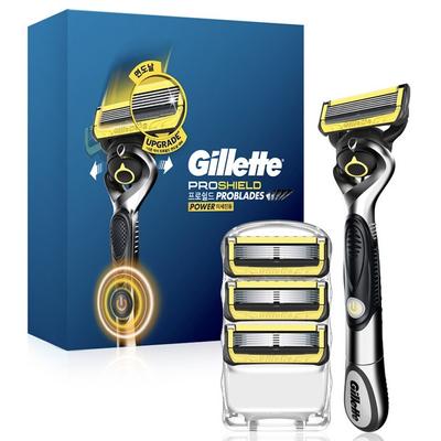 Gillette 2024 ProShield Yellow Power Razor Handle + Razor Blade 4P Set, 1 juego, cuchilla de afeitar coreana
