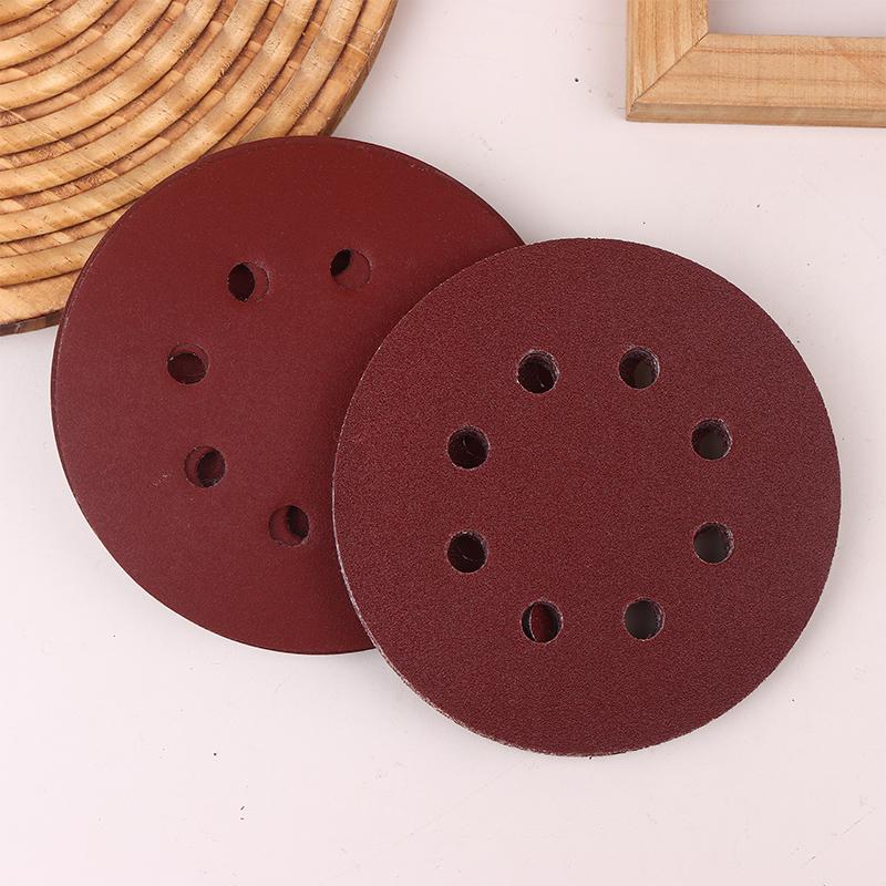10Pcs 5 Inch 8-Hole Alumina Sanding Pad Sanding Sheet Polishing Sand Paper Sanding Discs Abrasive Polishing Tool For Metal Wood