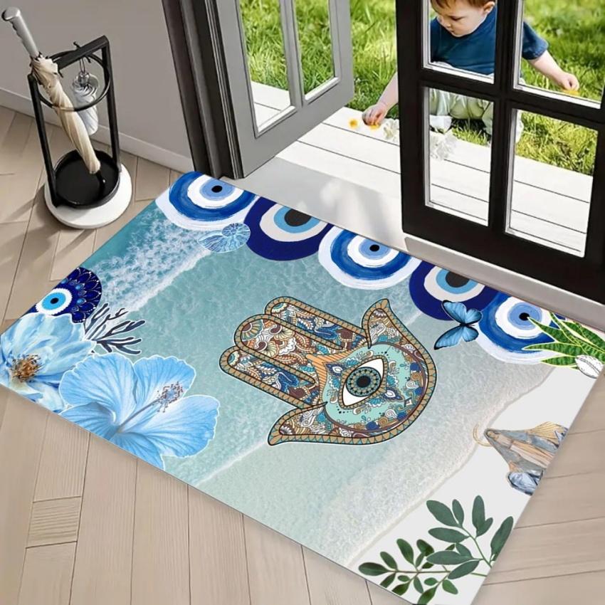Boho Mandala Evil Eye Area Rug Carpet, Non Slip Floor Mat Washable Welcome Rug for Front Door Entryway Blessing Spiritual Decor