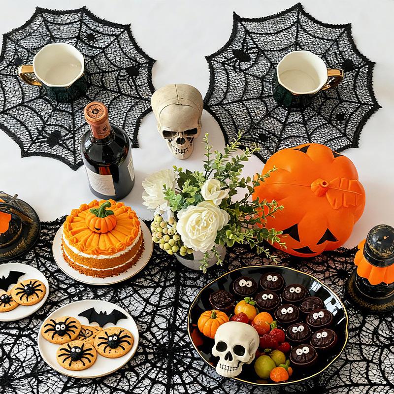 Spider Web Black Lace Tablecloth Halloween Table Cloth Decorative Placemat Cosplay Spider Silk Party Table Ornament
