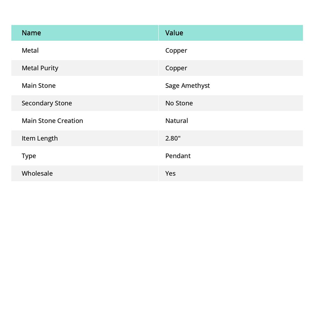 Améthyste Sauge Pendentif Bijou Enveloppé de Fil de Cuivre Fait Main 2.80" y3s65