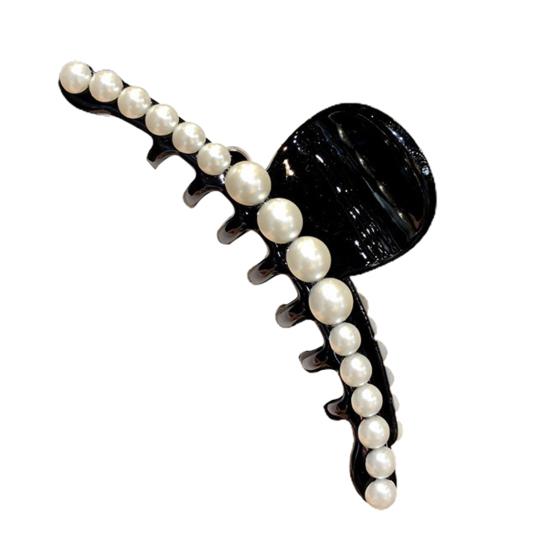 Faux Pearls Decor Banana Hair Claw Clip Styling Barrette Accessory for Women