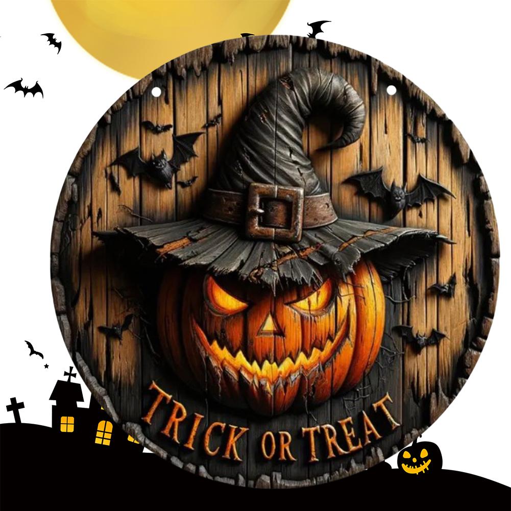 Halloween Door Hanging Sign Round Front Door Decorations Decorative Wooden Door Sign Vintage for Window Wall Decor