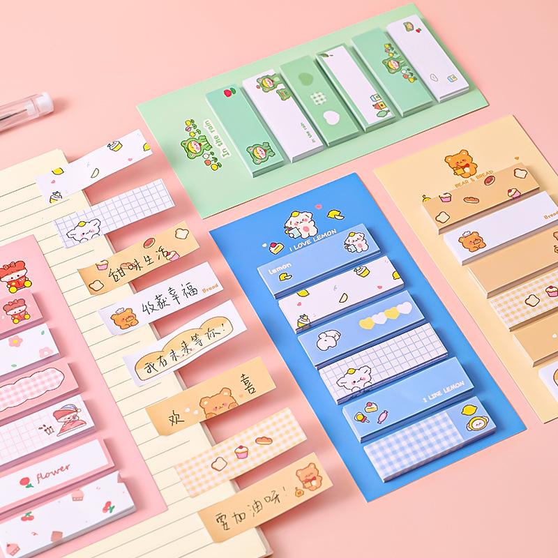 2 Pcs/240 Sheets Multi-color Kawaii Cartoon Writable Sticky Notes Index for Pages Book Mark Classification