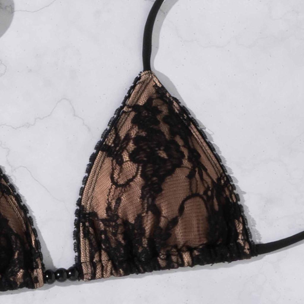 Sexy Lace Two-Piece Bikini Swimsuit for Women, Beaded Strapless Backless Summer Beachwear, Hot Swimwear, Trendy Summer Bikini