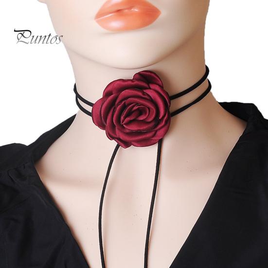 Retro Flower Women Choker Necklace Solid Color Elegant Lace Up Adjustable Strappy Collar Necklace Party Supplies