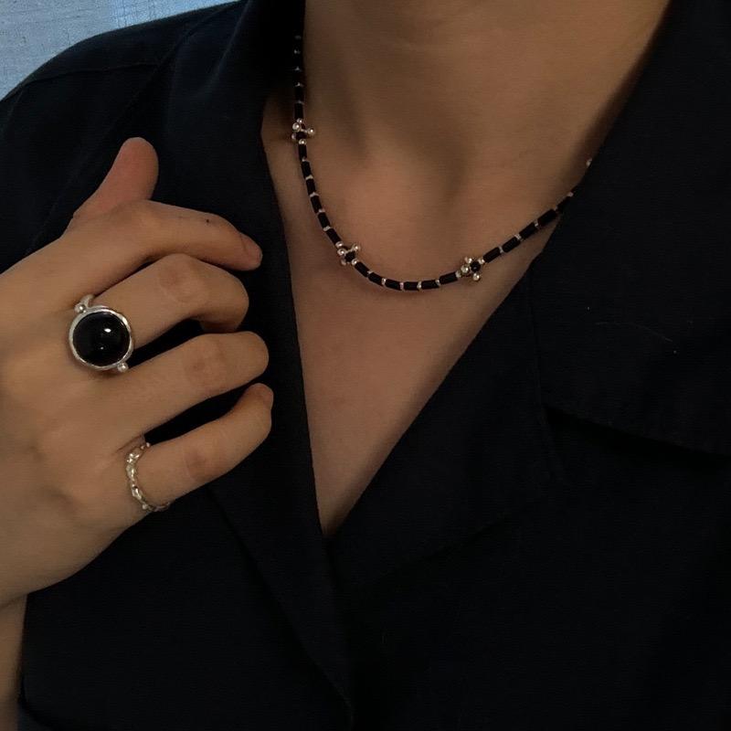925 Sterling Silver Rings For Women Geometric Fine Jewelry Finger Adjustable Black White Stone Ring For Party Birthday Gift