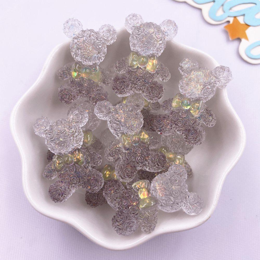 10PCS Colorful Resin Cartoon Bow Crystal Rose Bear Figurines Flatback Rhinestone DIY Wedding Decor Scrapbooks Accessories Crafts
