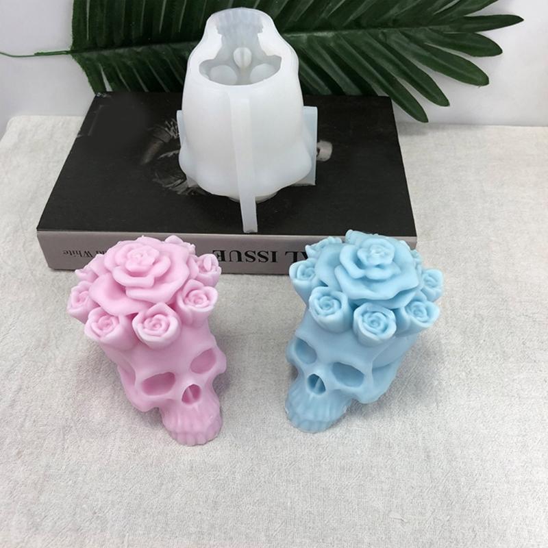 Skeleton for Head Silicone Molds 3D Rose Skull Epoxy Mold DIY Candle  Resin Casting Mold Halloween Decoration Scented Ca