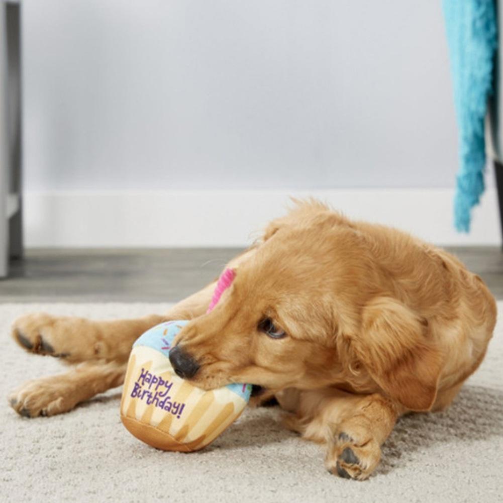 Cake Dog Toy Plush Birthday Cake Play Interactive Chew Celebration Squeaky Soft Cupcake Pet Bone Dog Chew Toy