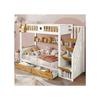 Etagenbett - 90x200 cm - Weiß + Natur - 2 Schubladen - Integrierte Aufbewahrungstreppe