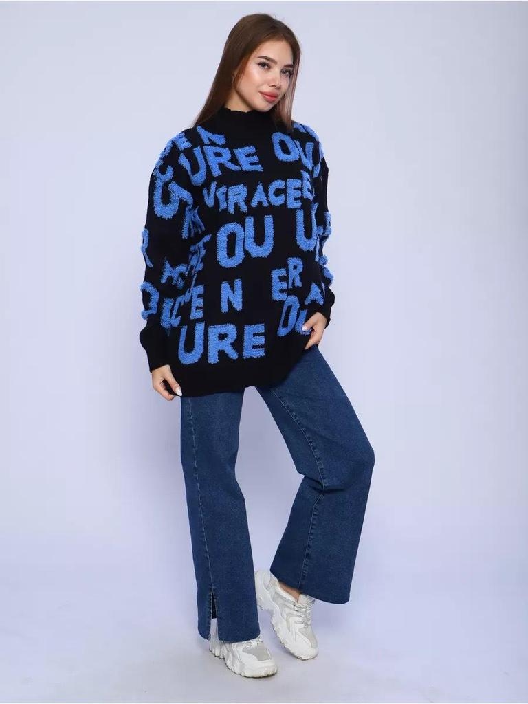 2025 Autumn/Winter European & American Chenille 3D Letter Embroidered Sweater: New Loose Jacquard Knit Top