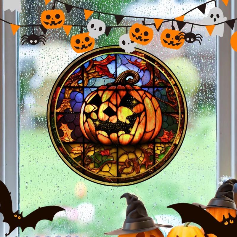 1-10PCS Halloween Stickers with Crow Cat Castle Tree Pumpkin Design Non Adhesive Electrostatic Window Film for Home Decoration