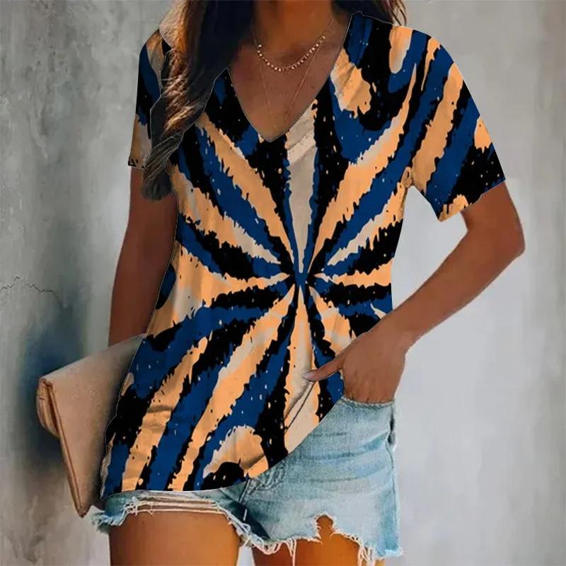 New Summer Women Vintage T-shirt Leopard Print V-Neck Tops Tees Female Fashion Short Sleeve Clothing Ladies Daily Casual Outfit