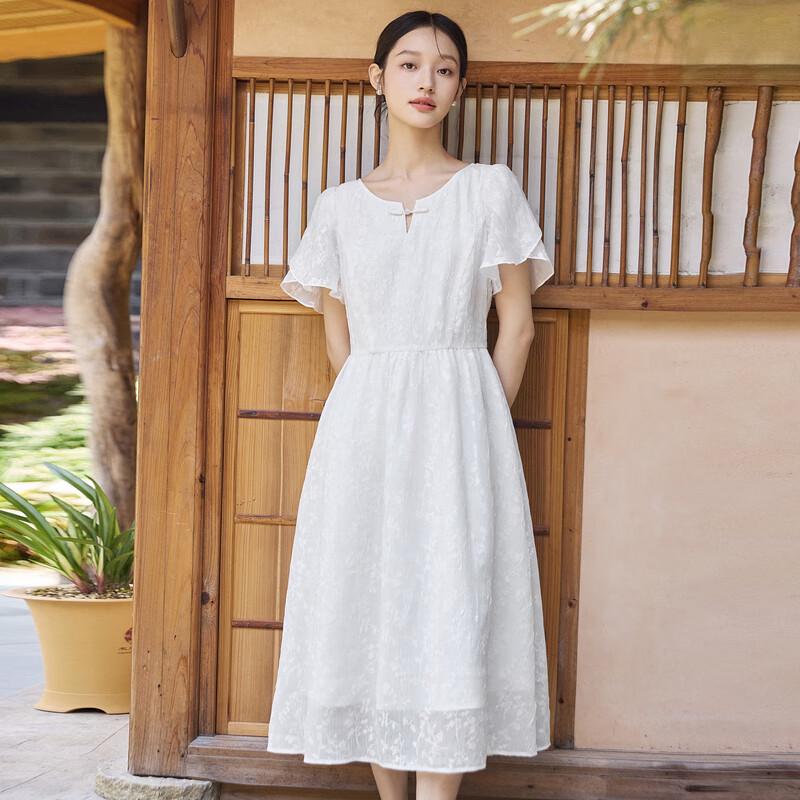 Ledin New Chinese Style Jacquard Puff Sleeve Dress XS