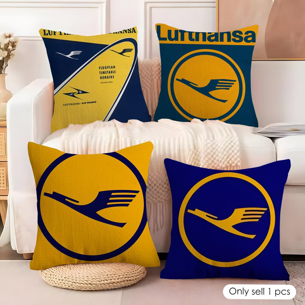 LLufthansaS Airlines Cushion Cover Natural Linen Organic Fabric DoubleSided Printing Couch Pillow Covers Home Decor