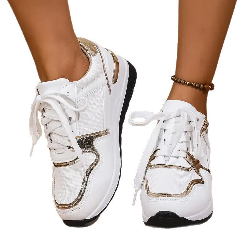 Women's Plus Size Color Block Lace-Up Shoes Thick Platform Mid-Heel New Summer Casual Trendy