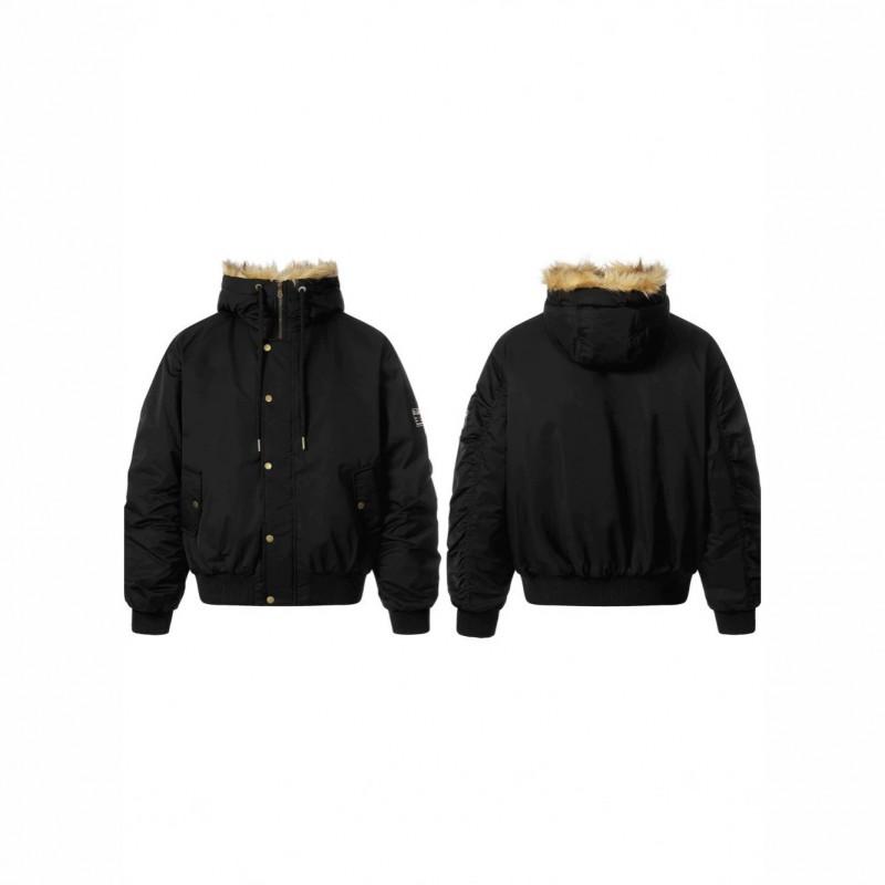 Unisex Winter Hooded Cotton Puffer Jacket With Leopard Faux Fur Trim Oversized Fit Warm Thick Lining Cold Weather