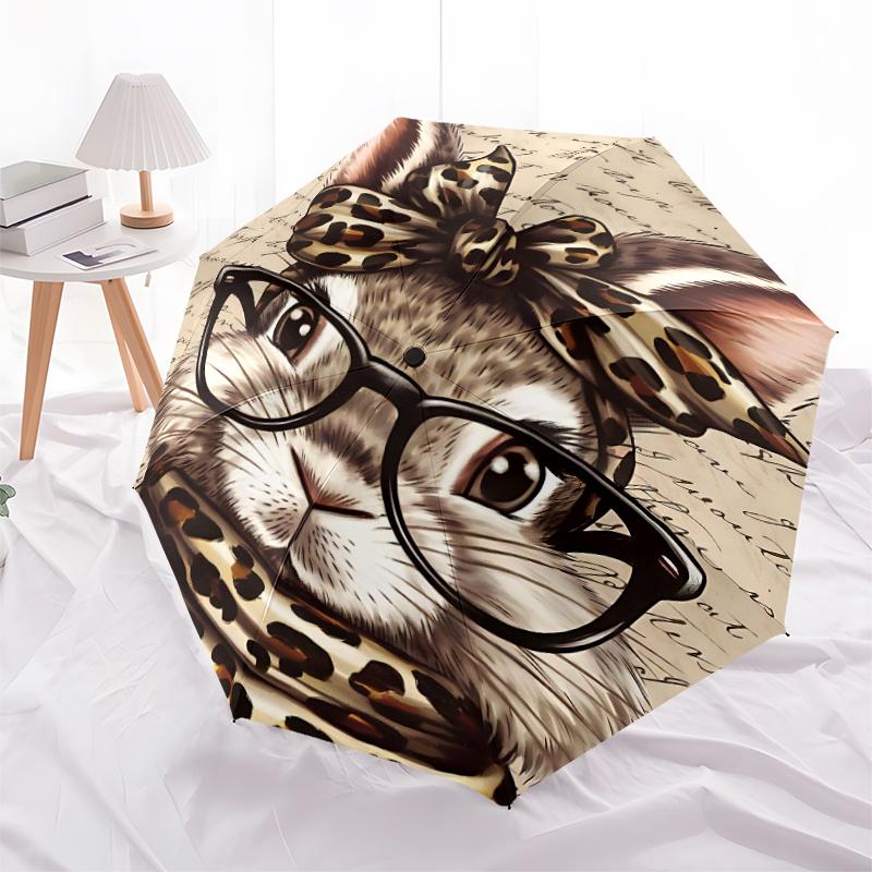 1pc Rabbit Glasses Automatic Open/close Umbrella, 8-Rib sturdy structure, Auto Folding/Opening, Portable Travel Umbrella for Women, c33
