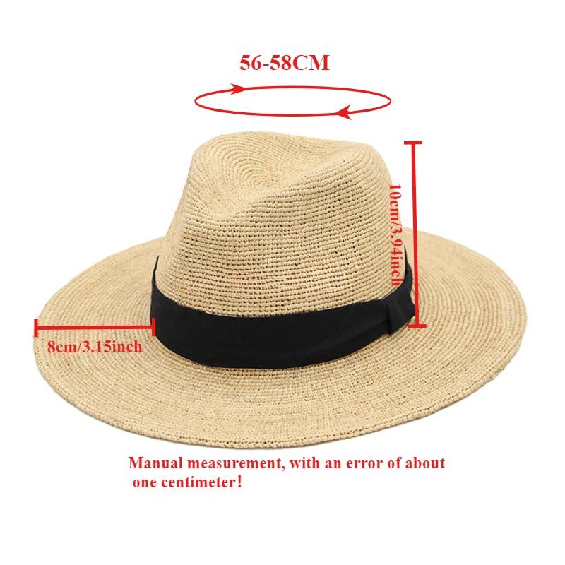 Summer Natural Raffia Jazz Top Sun Hats Women High-Quality Double-Deck Straw Hat Unisex Beach Sun Protection Sunshade Panama Hat