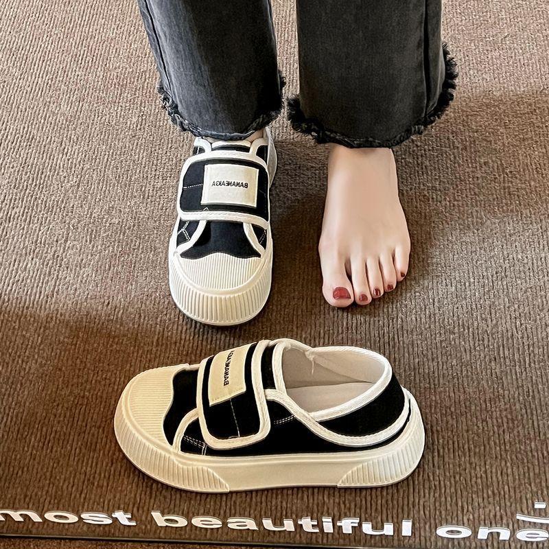 

Холщовые туфли на липучке в стиле колледжа, женская обувь, новые весенне-осенние летние туфли на толстой подошве, двухвариантные тканевые туфли, обувь на один шаг 37 чёрный