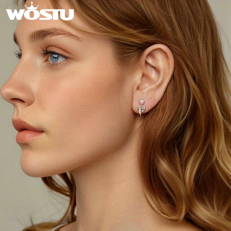 WOSTU Срібло 925 проби з опаловим бантом і сережками-гвоздиками з дияволом. Делікатні чудові сережки для жінок. Подарунок дівчині. Вишукані ювелірні вироби.