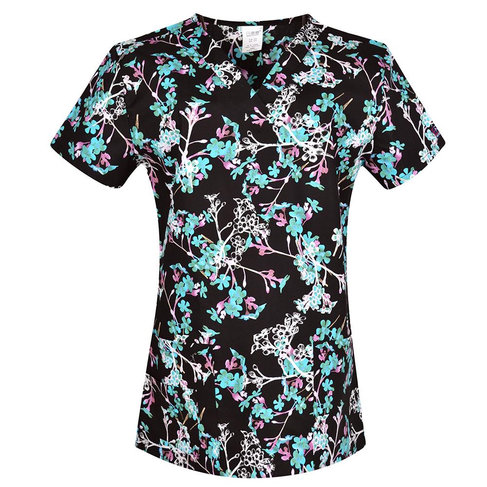 Hennar Women Scrub Top   Uniforms V-Neck Short Sleeve S-5XL Hospital Clinical scrubScrubs Top