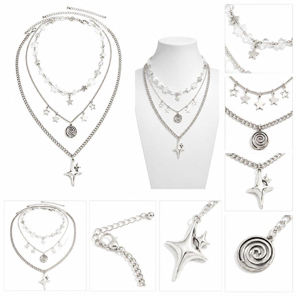 Silver Clavicle Chain Rhinestone Choker Necklace New Star Pendant Necklace  Women