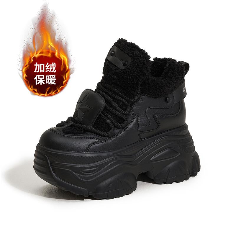 Thick-soled dad shoes women's 2025 winter new Mao Mao shoes versatile inner height-increasing women's shoes fleece warm high-top shoes