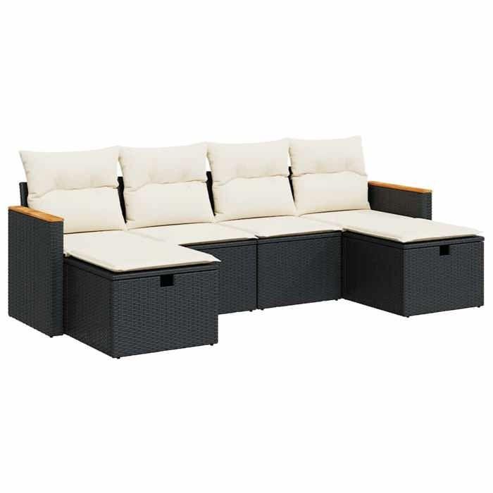 VidaXL Garden Lounge Set 6 Pcs with Cushions Black Wicker 3325941