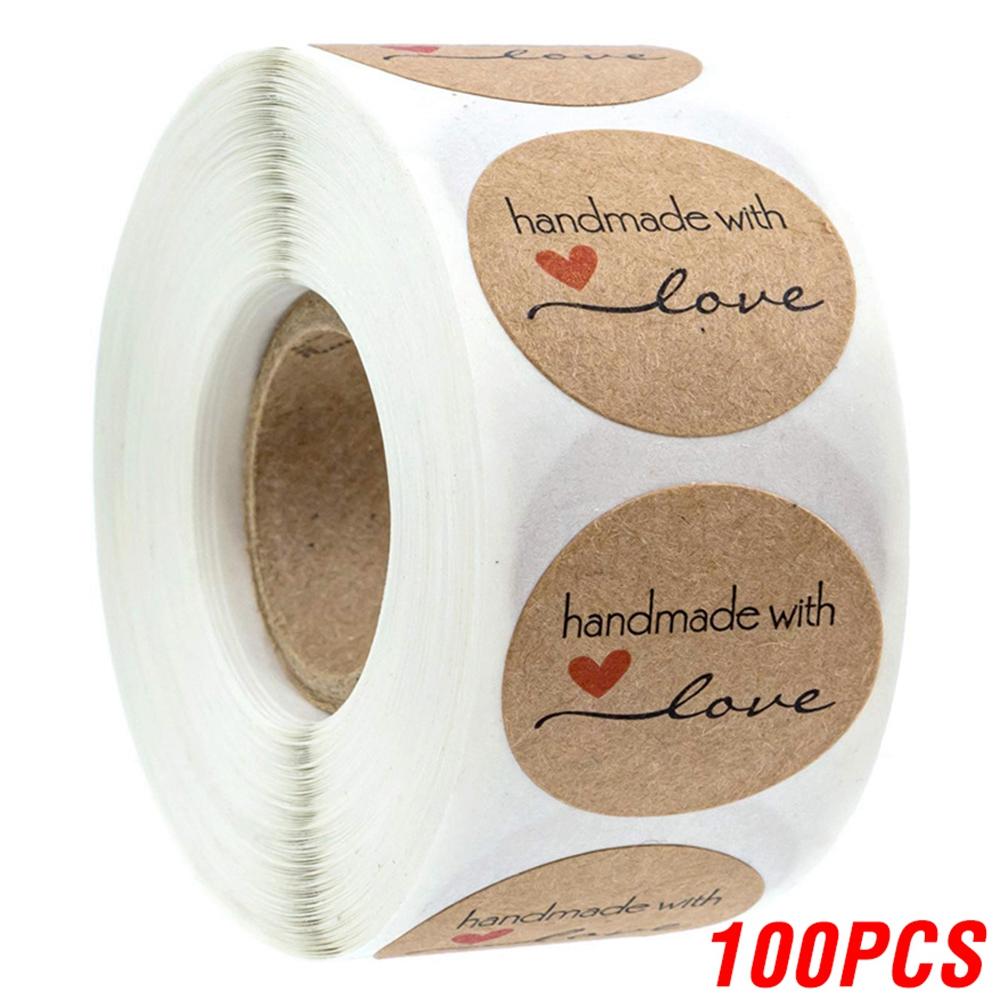 100-500Pcs Vintage Kraft Paper Stickers Scrapbook Gift Stationery Label Stickers Handmade With Love Thank You For The Stickers