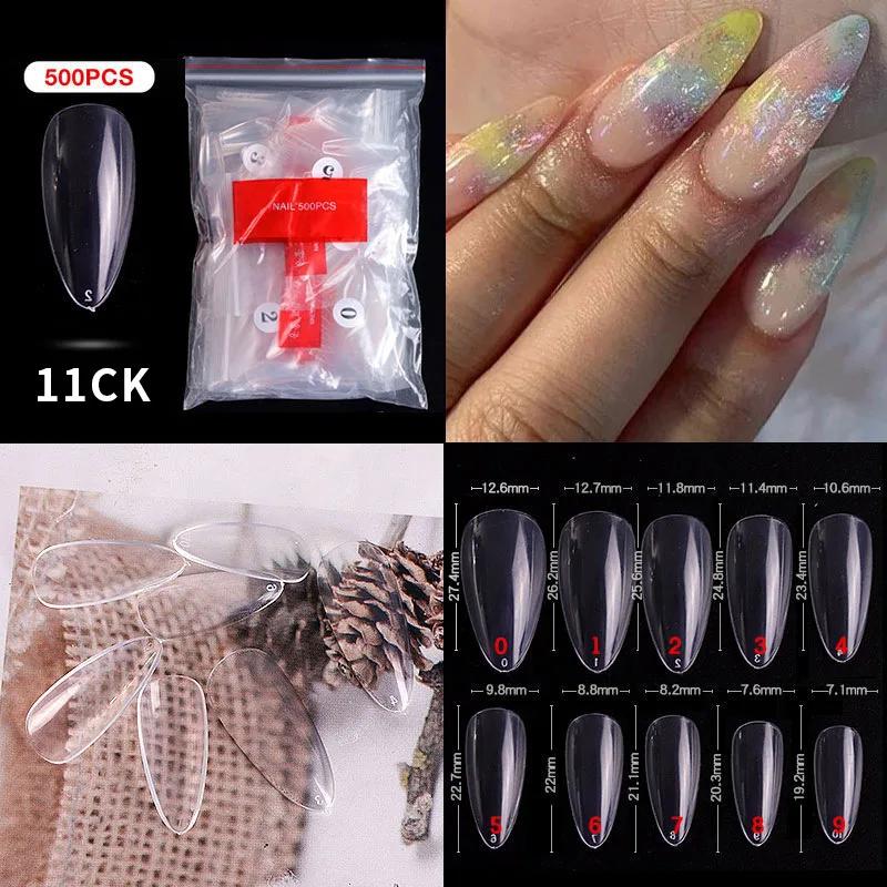 500pcs/bag Coffin False Nail Tips Clear Ballerina Stiletto Rounded Square Acrylic Fake Nails Extension System UV Gel Manicure