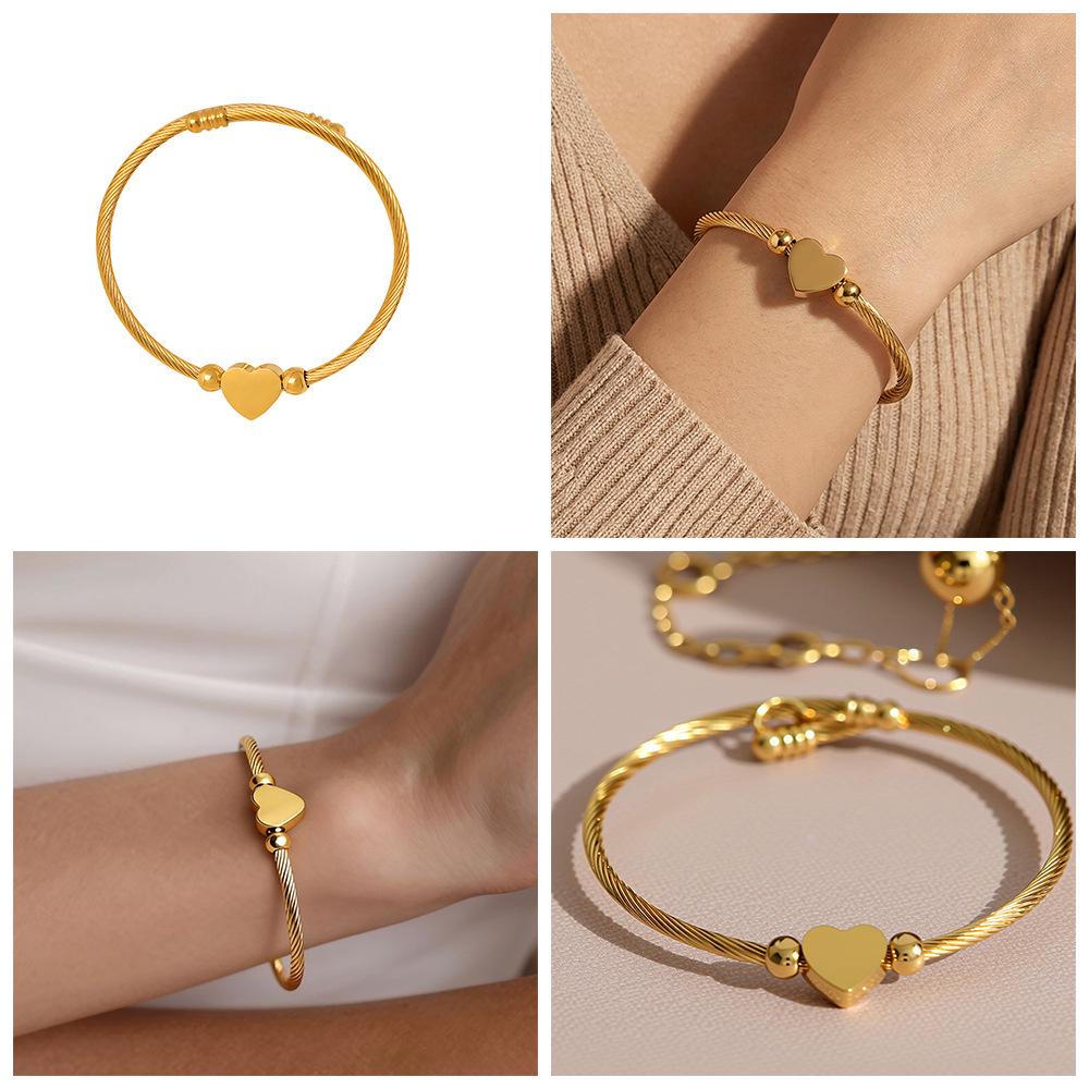 Geometric Heart Bendable Open Cuff Bracelet, 18k Gold-Plated Stainless Steel