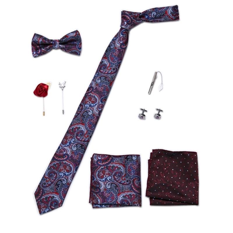 Pack of 9 Men's Floral Tie Set with Pocket Square Tie Clip Brooch Accessories for Formal Occasion Holiday Gift Supply