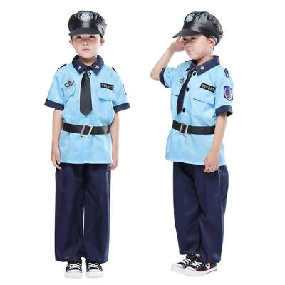 KIRI Kids Police Officer Cosplay Costume for Halloween, Boys' Police Uniform, Size Small, Blue