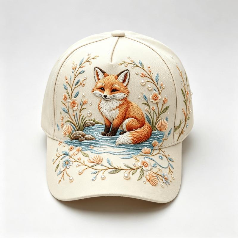 Fashion light green fresh lotus frog print baseball cap, national style three-dimensional hard top cap children's versatile sun hat