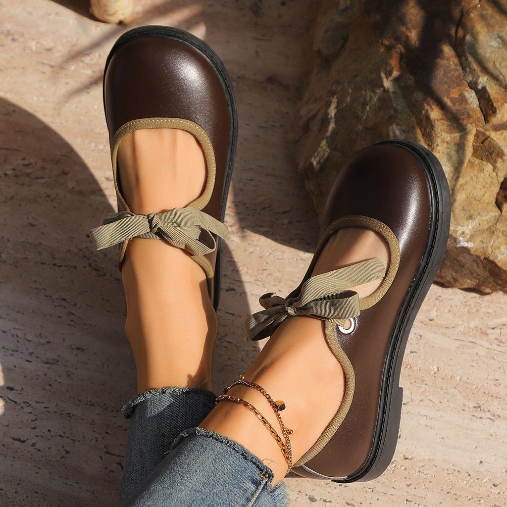 Fashion round head lace-up shallow mouth flat-soled single shoes Mary Jane shoes 2025 spring and summer explosion high-end small leather shoes women