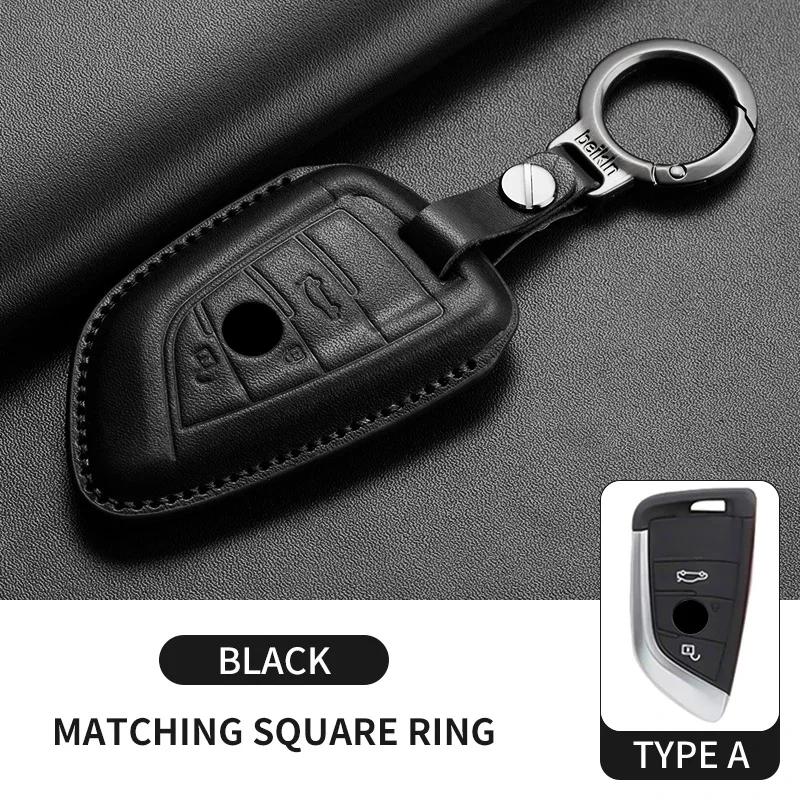 Leather Car Remote Key Case Cover Shell for BMW X1 X3 X5 X6 X7 1 3 5 6 7 Series G20 G30 G11 F15 F16 G01 G02 F48 Keyless Key Fob