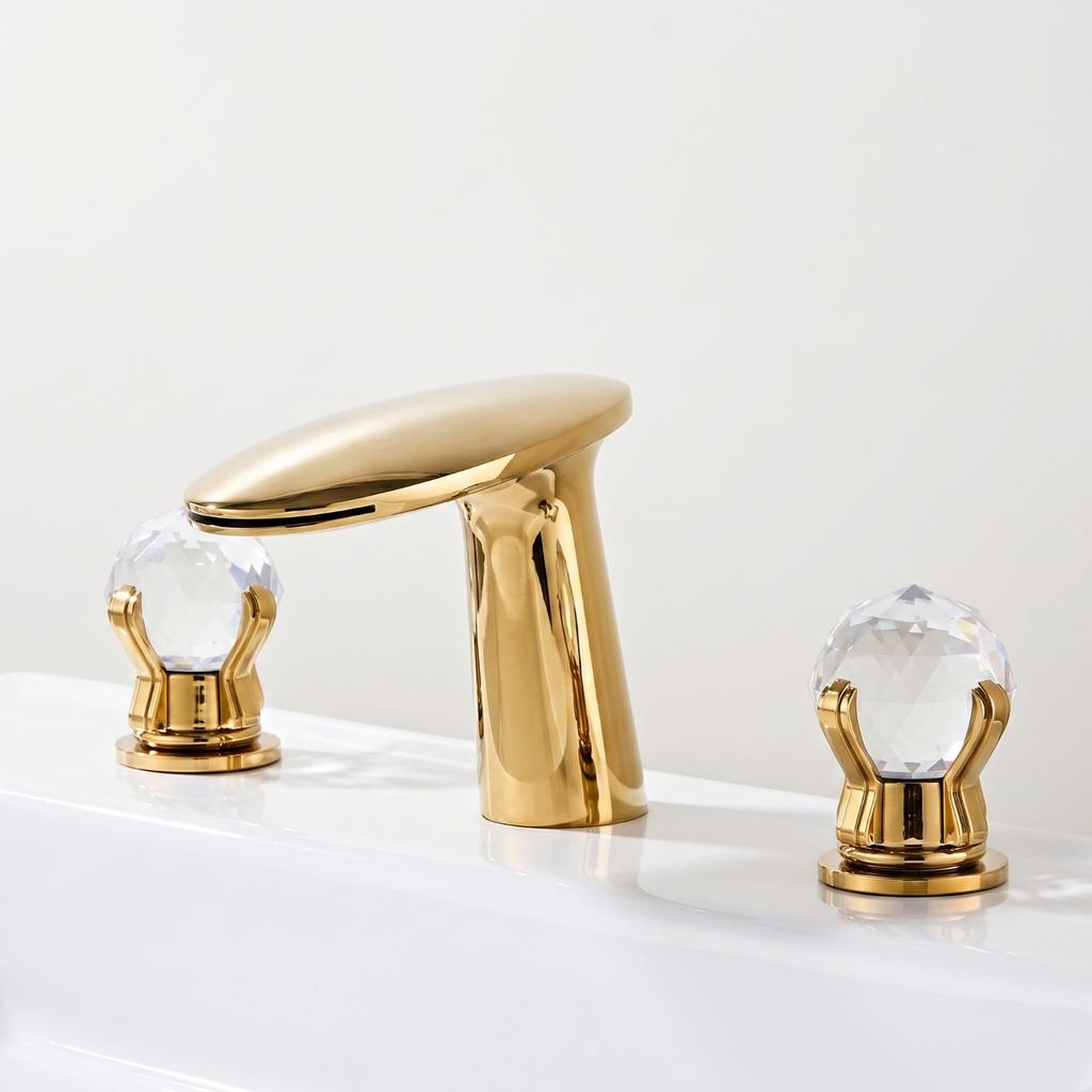 Bathroom Faucet with Waterfall Spout Polished Bathroom Faucet with Crystal Handles Waterfall Sink Tap Two-Handle Spa-Like