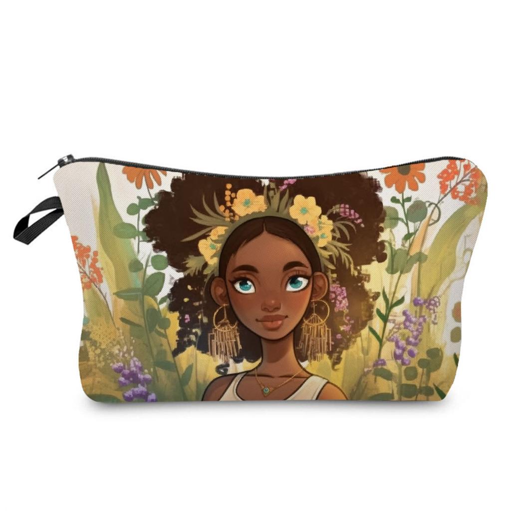 Women Black girl  Print Cosmetic Bag Toiletries Organize Travel Storage Case Bag 6425 KTB
